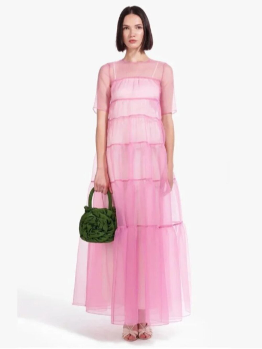 NWT Staud Hyacinth Short-Sleeve Tiered Organza Maxi Dress